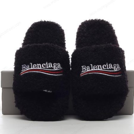 Cheap Shoes Balenciaga FAUX FUR SLIDES WITH LOGO ‘Black’ 762826W2DO11096