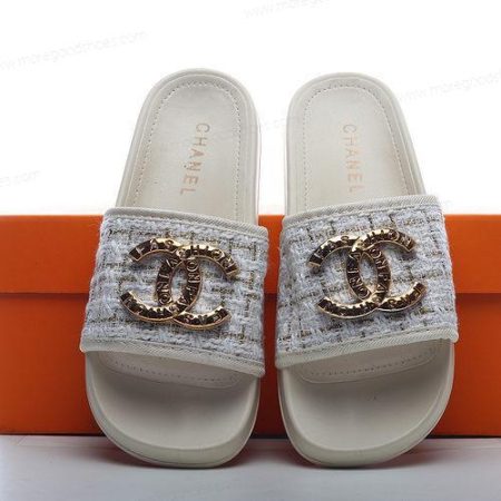 Cheap Shoes Chanel Logo Flip Flop sandals ‘White Gold’